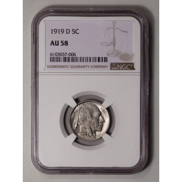 1919-D Buffalo Nickel Type 2 5C NGC AU58