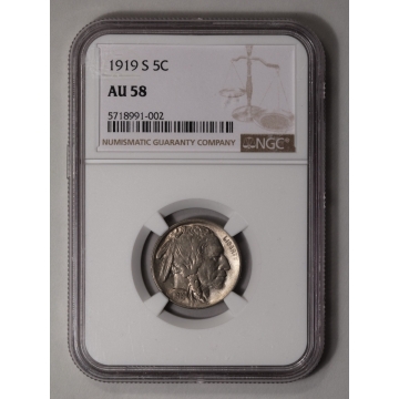 1919-S Buffalo Nickel Type 2 5C NGC AU58