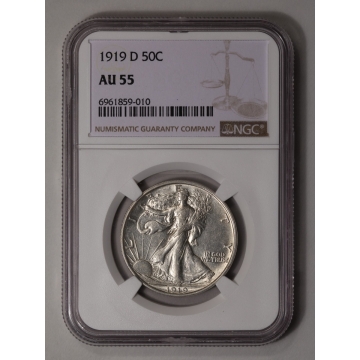 1919-D Walking Liberty Half Dollar 50C NGC AU55