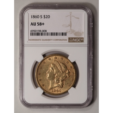 1860-S Liberty Double Eagle Type 1 $20 NGC AU58+