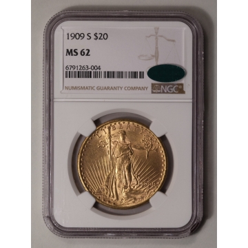 1909-S Saint-Gaudens $20 NGC MS62 (CAC)