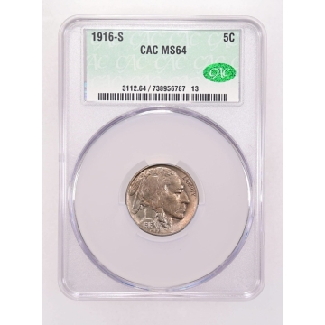 1916-S 5C Buffalo Nickel CACG MS64 (CAC)