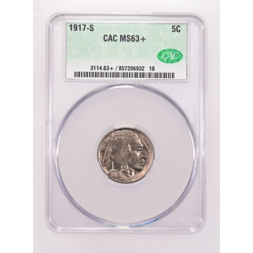 1917-S 5C Buffalo Nickel CACG MS63+ (CAC)