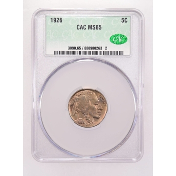 1926 5C Buffalo Nickel CACG MS65 (CAC)