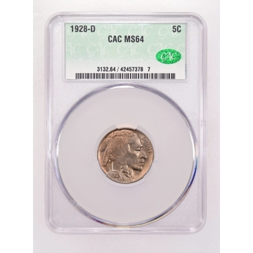 1928-D 5C Buffalo Nickel CACG MS64 (CAC)