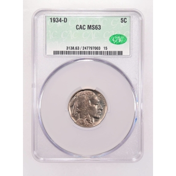 1934-D 5C Buffalo Nickel CACG MS63 (CAC)