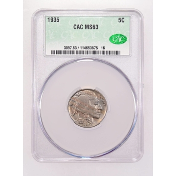 1935 5C Buffalo Nickel CACG MS63 (CAC)