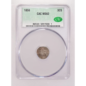 1856 3CS Three Cent Silver CACG MS62 (CAC)