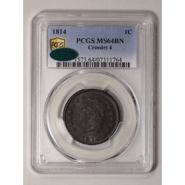 1814 1C Crosslet 4 Classic Head Cent PCGS MS64BN (CAC)