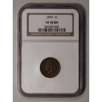 1870 1C Indian Cent - Type 3 Bronze NGC VF30