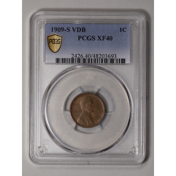 1909-S VDB 1C Lincoln Cent - Type 1 Wheat Reverse PCGS XF40BN