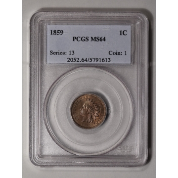 1859 1C Indian Cent - Type 1 No Shield PCGS MS64