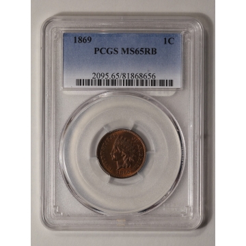 1869 1C Indian Cent - Type 3 Bronze PCGS MS65RB