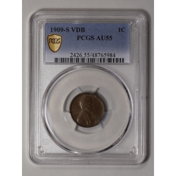 1909-S VDB 1C Lincoln Cent - Type 1 Wheat Reverse PCGS AU55BN