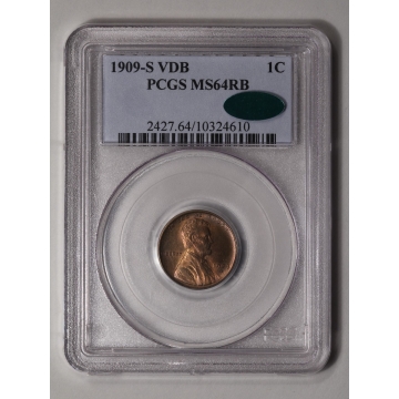 1909-S VDB 1C Lincoln Cent - Type 1 Wheat Reverse PCGS MS64RB (CAC)