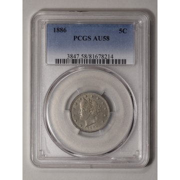 1886 5C Liberty Nickel PCGS AU58