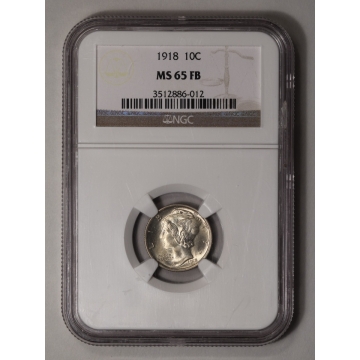 1918 Mercury Dime 10C NGC MS65FB