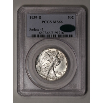 1939-D 50C Walking Liberty Half Dollar PCGS MS66 (CAC)