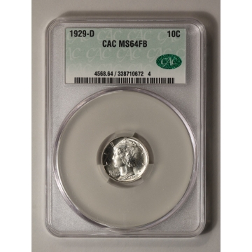 1929-D 10C Mercury Dime CACG MS64FB (CAC)