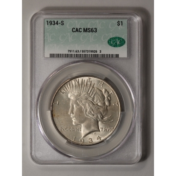 1934-S $1 Peace Dollar CACG MS63 (CAC)