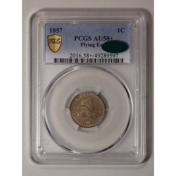 1857 1C Flying Eagle Cent PCGS AU58+ (CAC)