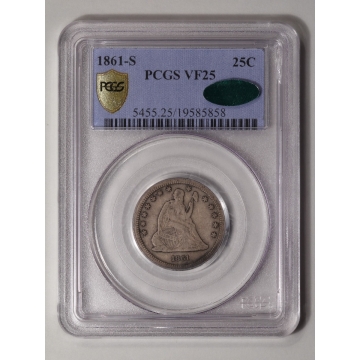 1861-S 25C Liberty Seated Quarter PCGS VF25 (CAC)