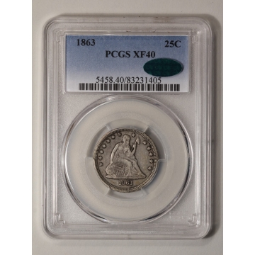 1863 25C Liberty Seated Quarter PCGS XF40 (CAC)