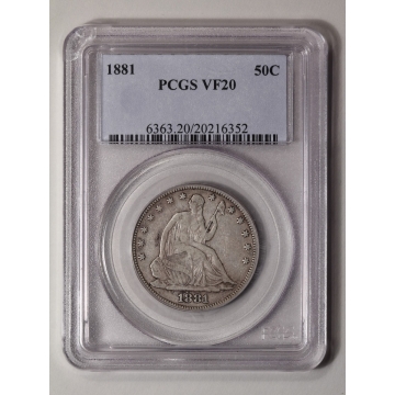 1881 50C Liberty Seated Half Dollar PCGS VF20