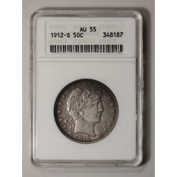 1912-S 50C Barber Half Dollar ANACS AU55