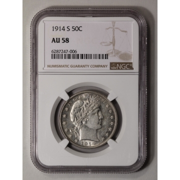 1914-S Barber Half Dollar 50C NGC AU58