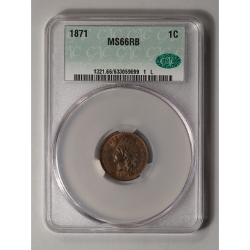 1871 1C Indian Cent - Type 3 Bronze CACG MS66RB (CAC)