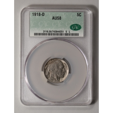 1918-D 5C Buffalo Nickel CACG AU58 (CAC)