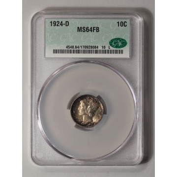 1924-D 10C Mercury Dime CACG MS64FB (CAC)