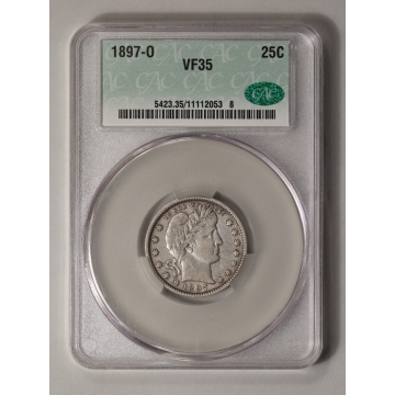 1897-O 25C Barber Quarter CACG VF35 (CAC)