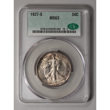 1927-S 50C Walking Liberty Half Dollar CACG MS63 (CAC)