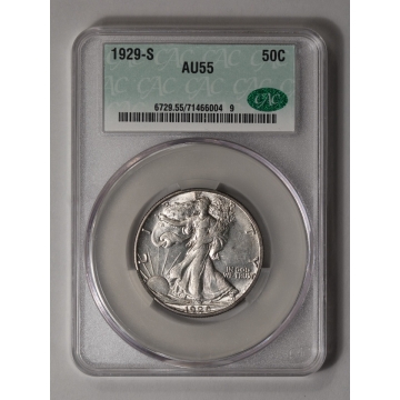 1929-S 50C Walking Liberty Half Dollar CACG AU55 (CAC)