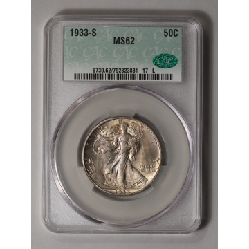 1933-S 50C Walking Liberty Half Dollar CACG MS62 (CAC)