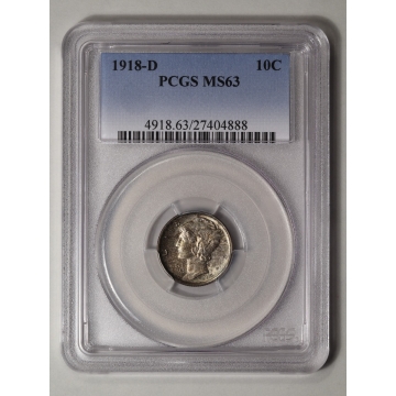 1918-D 10C Mercury Dime PCGS MS63