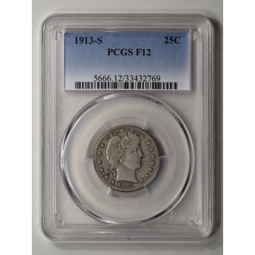 1913-S 25C Barber Quarter PCGS F12