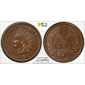 1864-L 1C L On Ribbon RPD FS-2303 S-4 Indian Cent - Type 3 Bronze PCGS AU58BN (CAC)